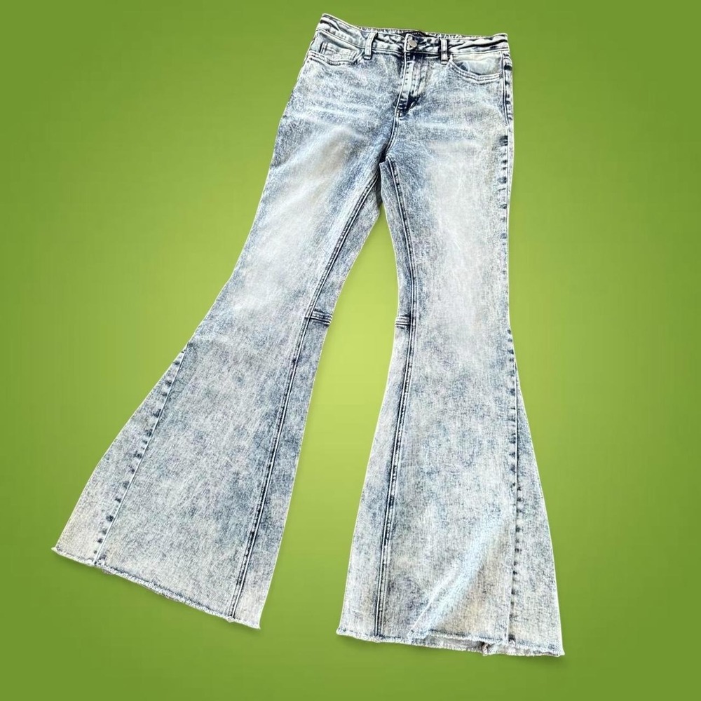 Flying Monkey High Rise Super Flare Acid Wash Jeans Size 29